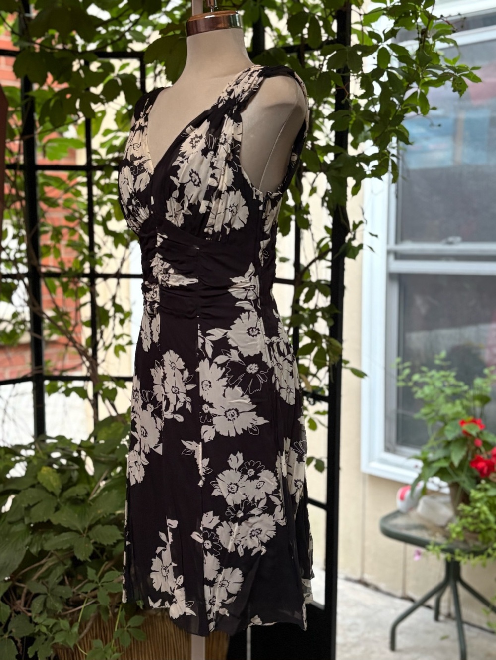 Black & White Floral Square-Neck Mini Dress